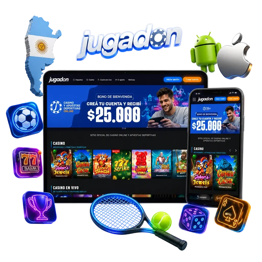 App de Jugadon para apostar al tenis en Android e iOS con cuotas en vivo y acceso por huella digital.