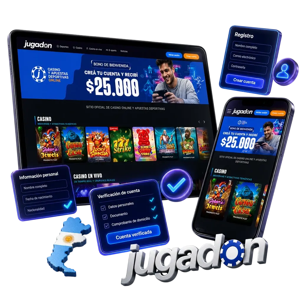 Guía paso a paso para registrarte en Jugadon, elegir tu bono y activarlo con tu primer depósito.