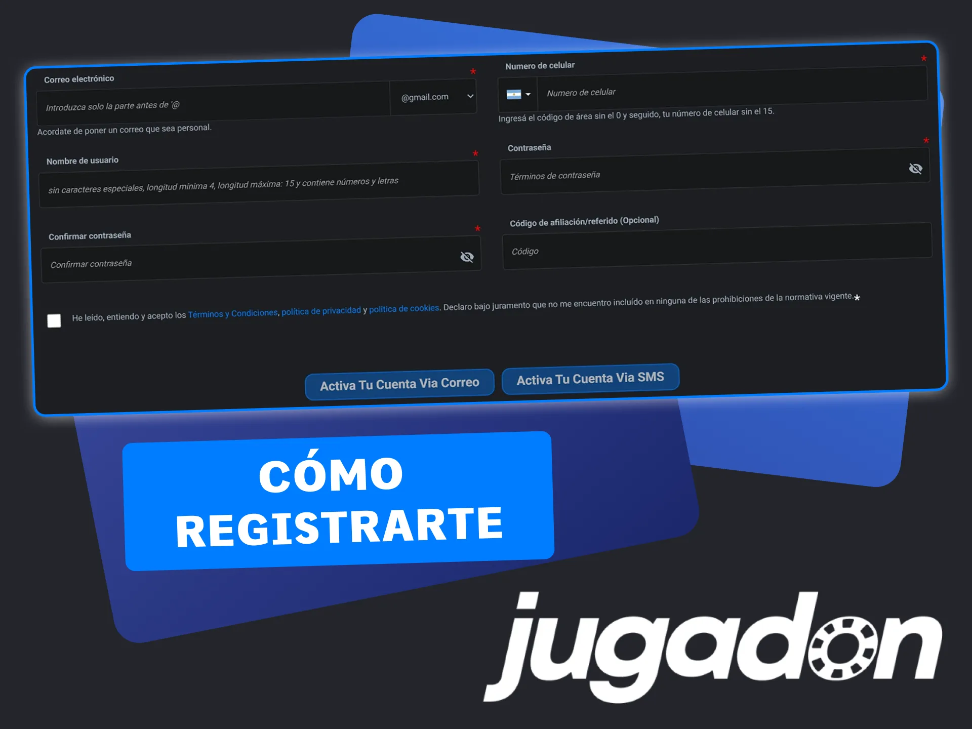 Registrate gratis en Jugadon, empieza a apostar hoy.