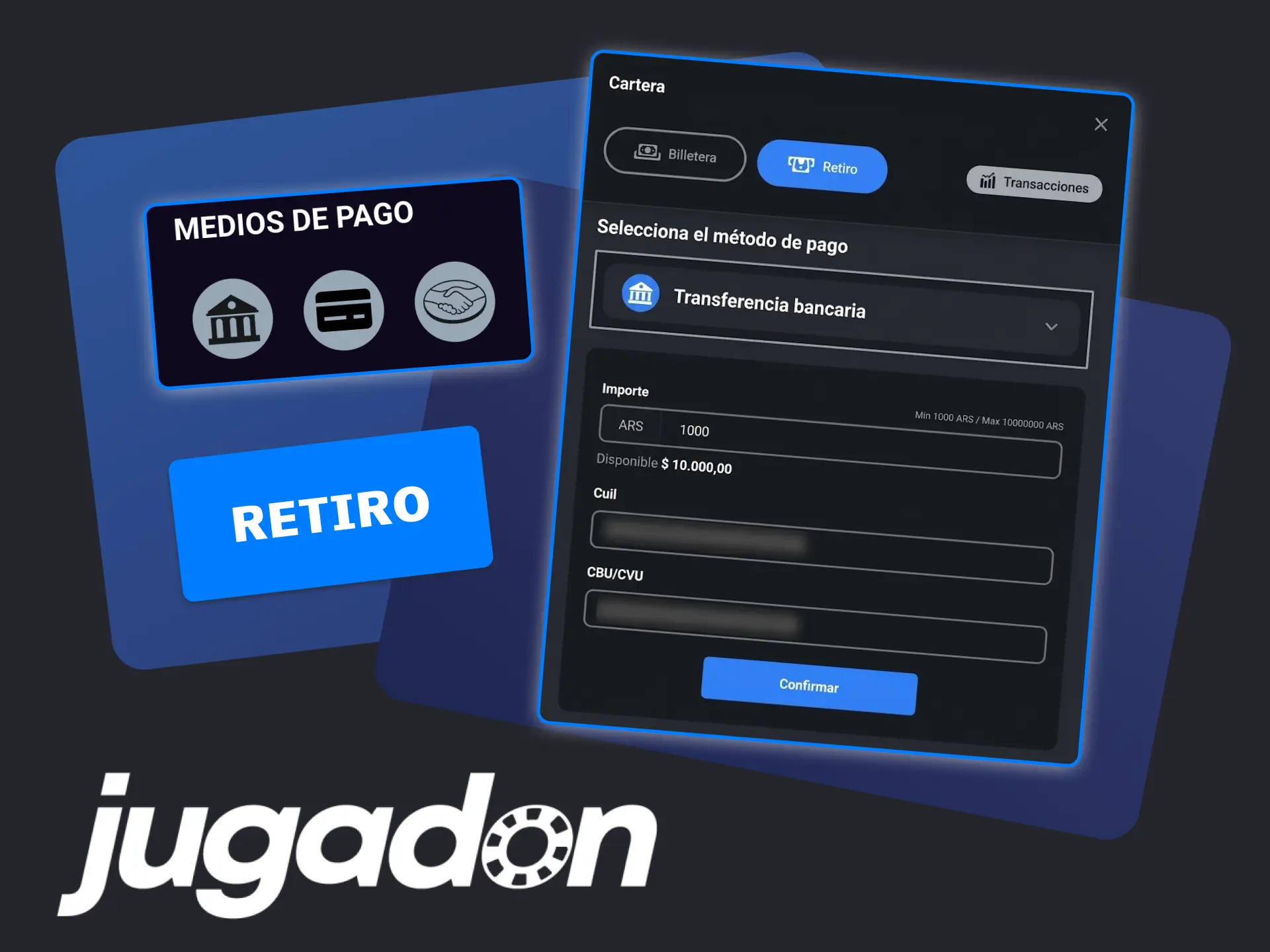 Retira tus ganancias en Jugadon, cobra de forma segura.